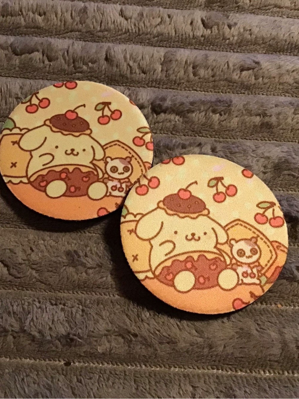 Sanrio Pompompurin Cherry Print Pet Coasters - Yellow & Pink